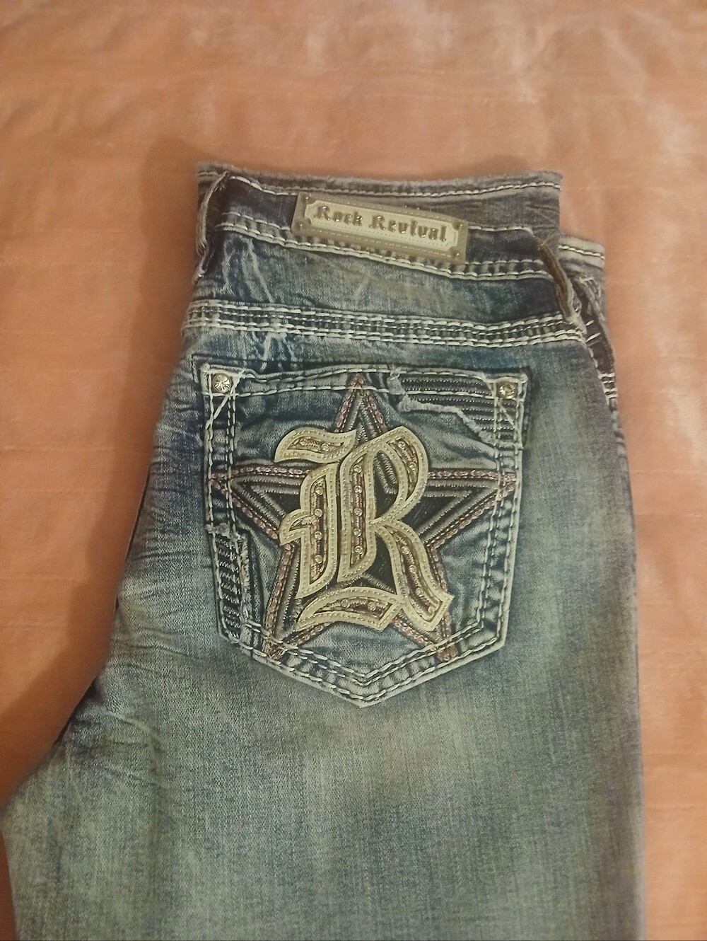 Rock Revival Women’s Light Blue Embroidered Back Pocket Boot Cut Jeans - Picture 3 of 4